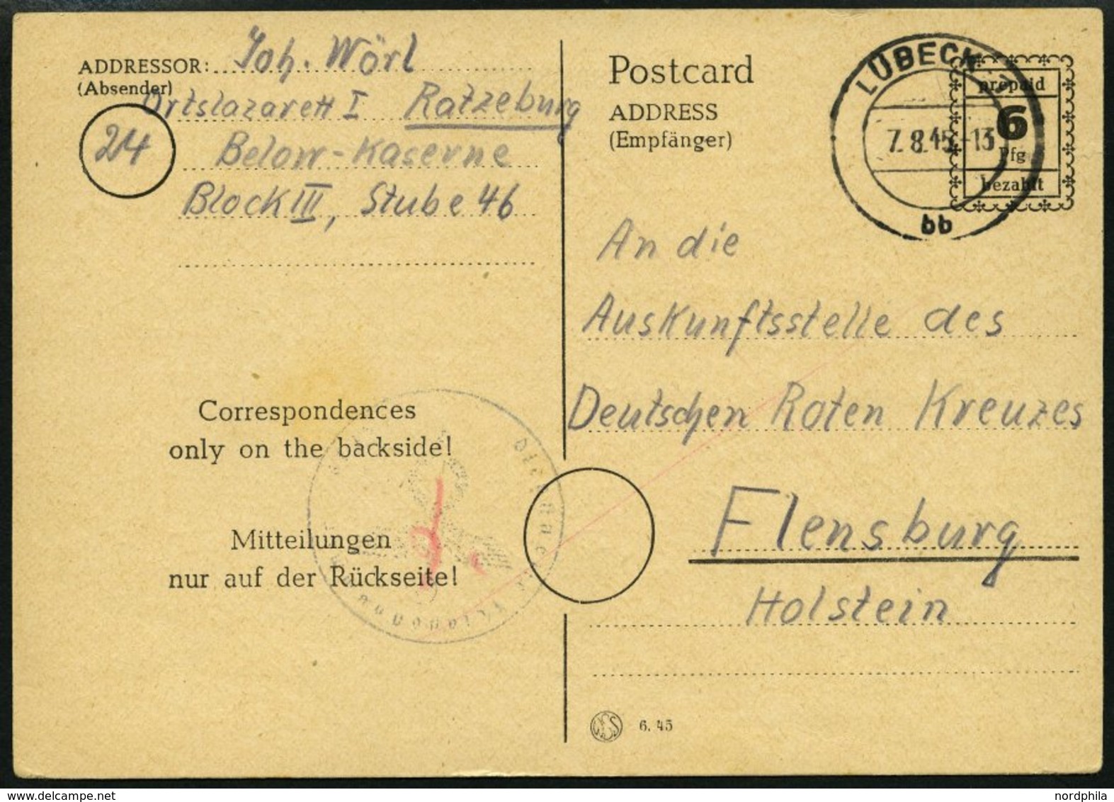 ALL. BES. AUFBRAUCHAUSGABEN P 792IIa BRIEF, 1934, 6 Pf. Schwarz Repaid Mit Stempel LÜBECK, Karte Von Ratzeburg An Das Ro - Other & Unclassified