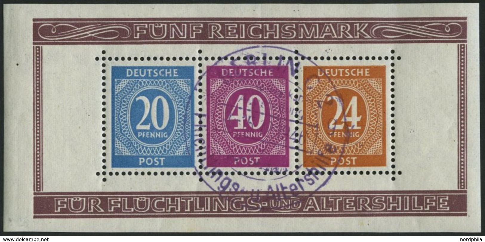 ALLIIERTE BES. Bl. 12A O, 1946, Block Briefmarken-Ausstellung, Gezähnt, Violetter Sonderstempel, Pracht, Gepr. D. Schleg - Otros & Sin Clasificación