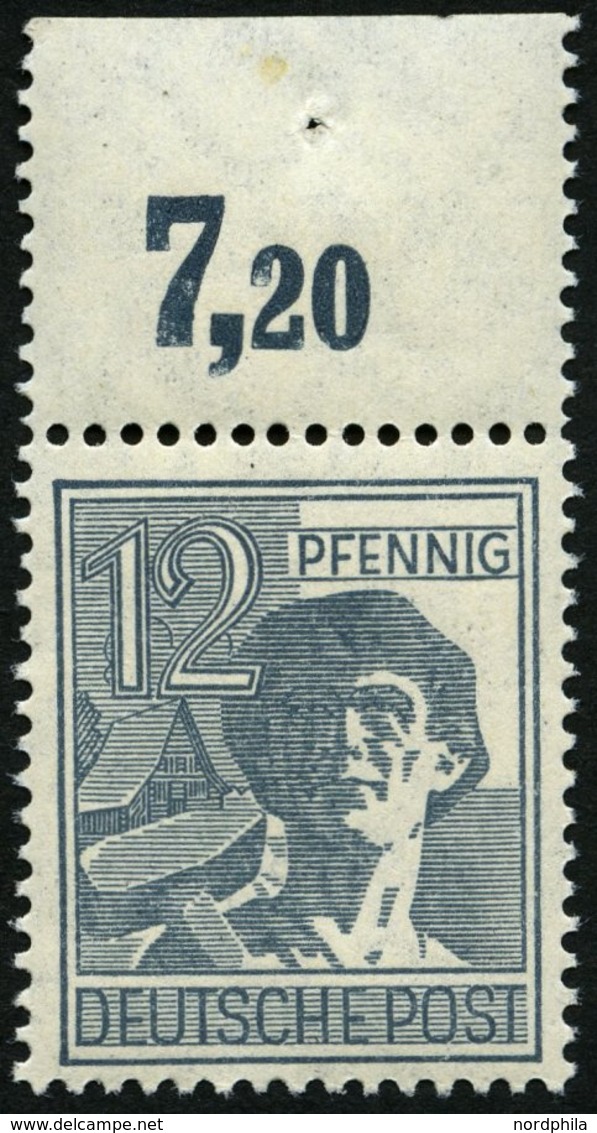 ALLIIERTE BES. 947POR **, 1947, 12 Pf. Dunkelgrautürkis, Plattendruck, Oberrandstück, Durchgezähnt, Pracht, Mi. 150.- - Other & Unclassified