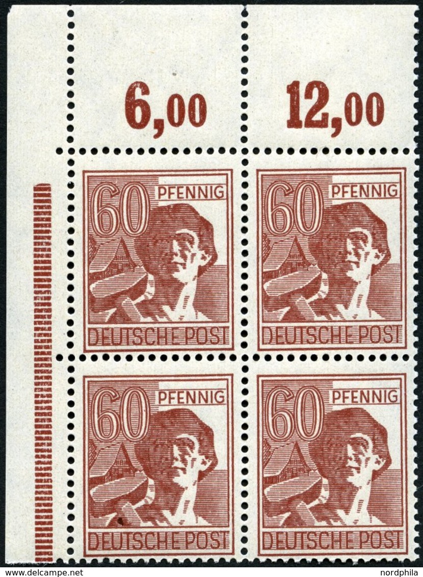 ALLIIERTE BES. A956POR VB **, 1947, 60 Pf. Karminbraun Im Eckrandviererblock, Plattendruck, Oberrand Durchgezähnt, Prach - Other & Unclassified