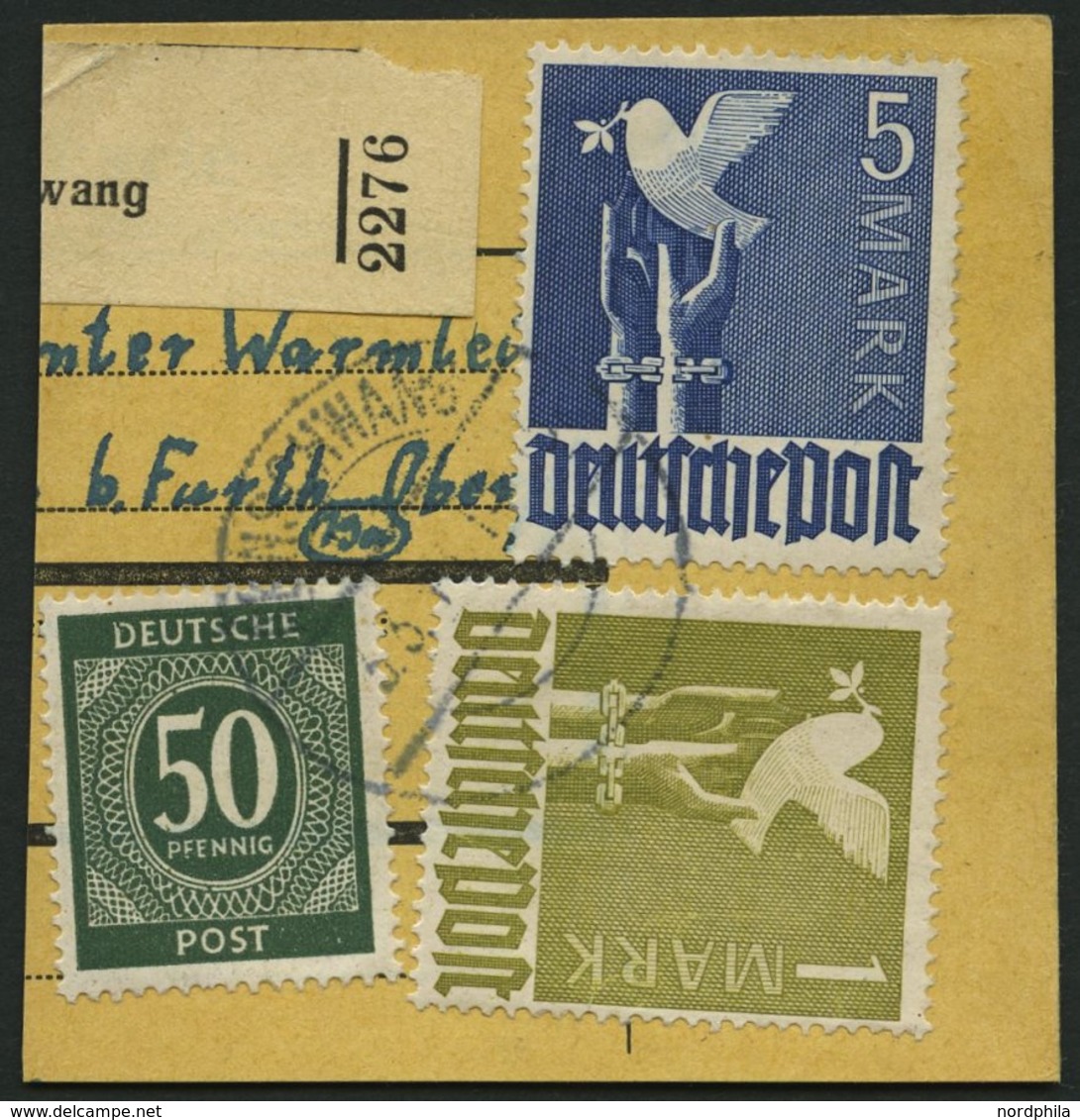 ALLIIERTE BES. 962a BrfStk, 1948, 5 M. Dunkellilaultramarin Mit Zusatzfrankatur A. Paketkartenabschnitt, Pracht, Gepr. S - Sonstige & Ohne Zuordnung