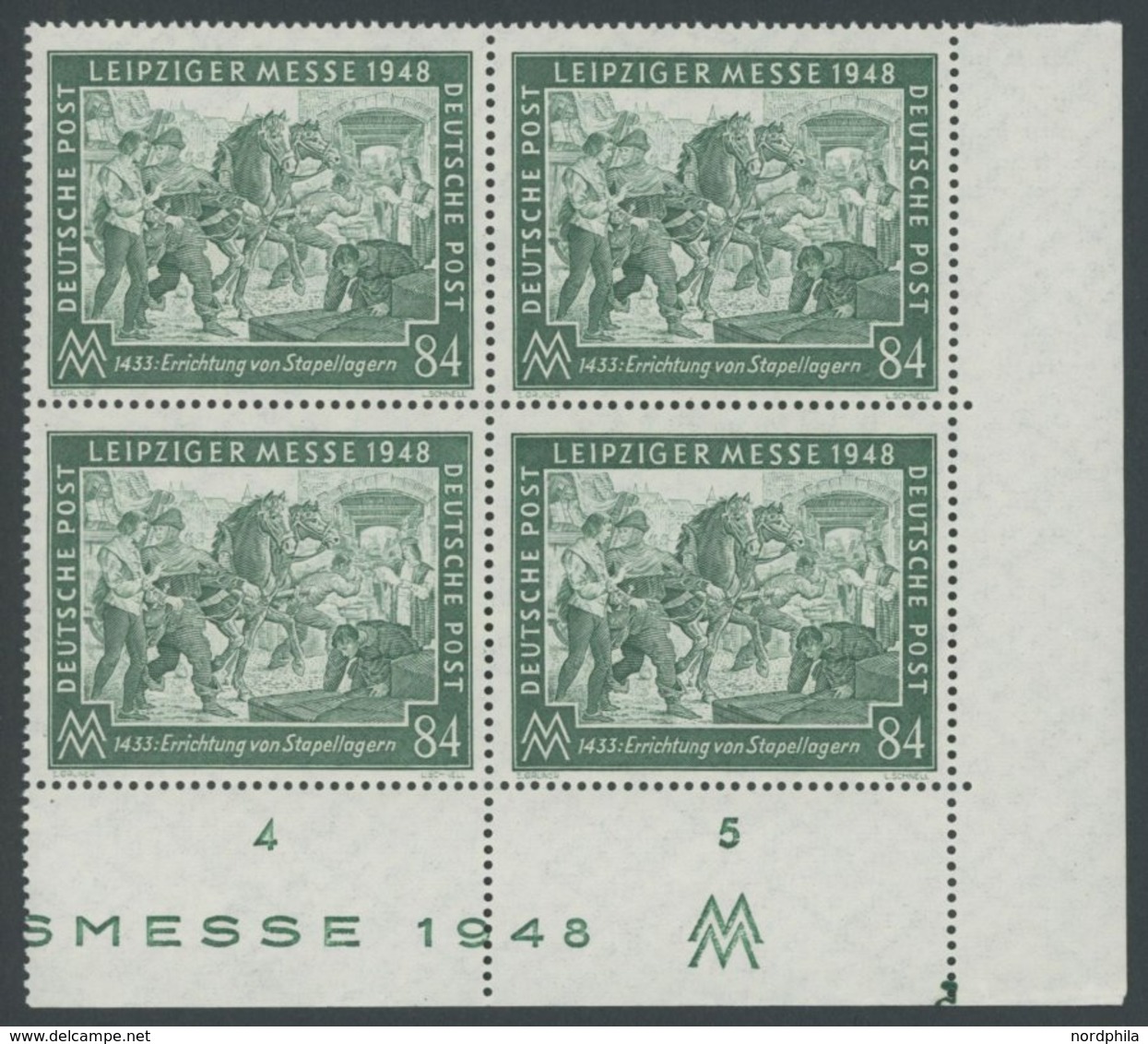 ALLIIERTE BES. 968 VB **, 1948, 84 Pf. Leipziger Frühjahrsmesse Im Unteren Rechten Eckrandviererblock Mit Teil Der Seite - Autres & Non Classés