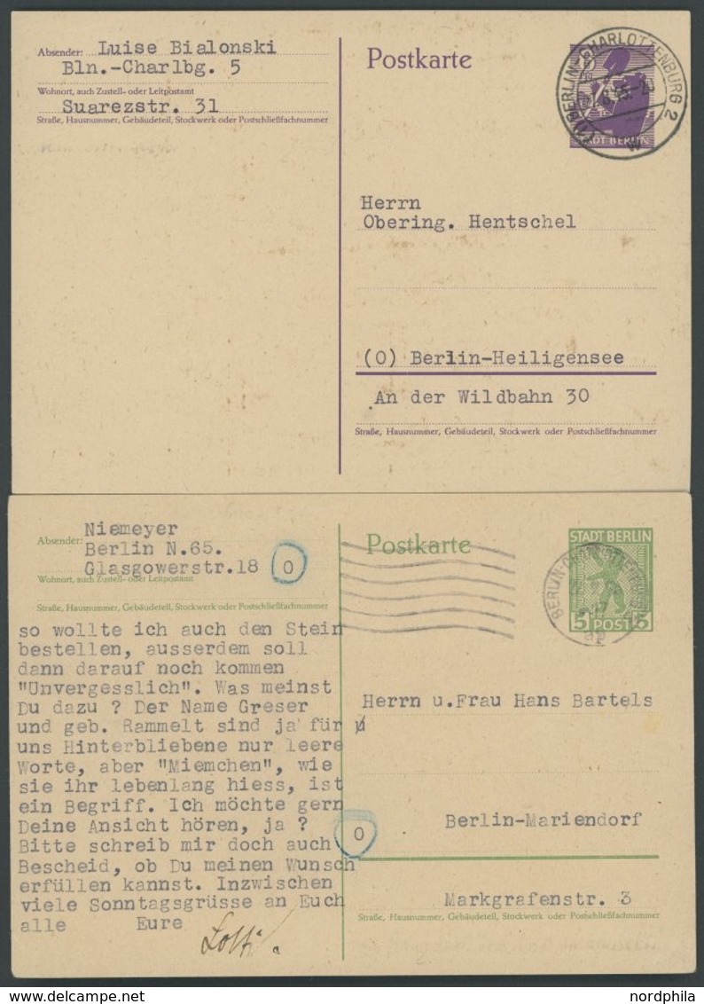 BERLIN UND BRANDENBURG P 1/2 BRIEF, 1945, Berliner Bär, Ohne Postleitzahlkreise, 2 Gebrauchte Prachtkarten - Otros & Sin Clasificación