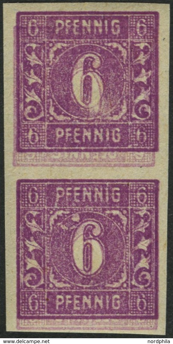 MECKLENBURG-VORPOMMERN 9bDKU Paar **, 1946, 6 Pf. Dunkelpurpur, Doppeldruck, Einer Davon Kopfstehend, Ungezähnt, Im Senk - Autres & Non Classés