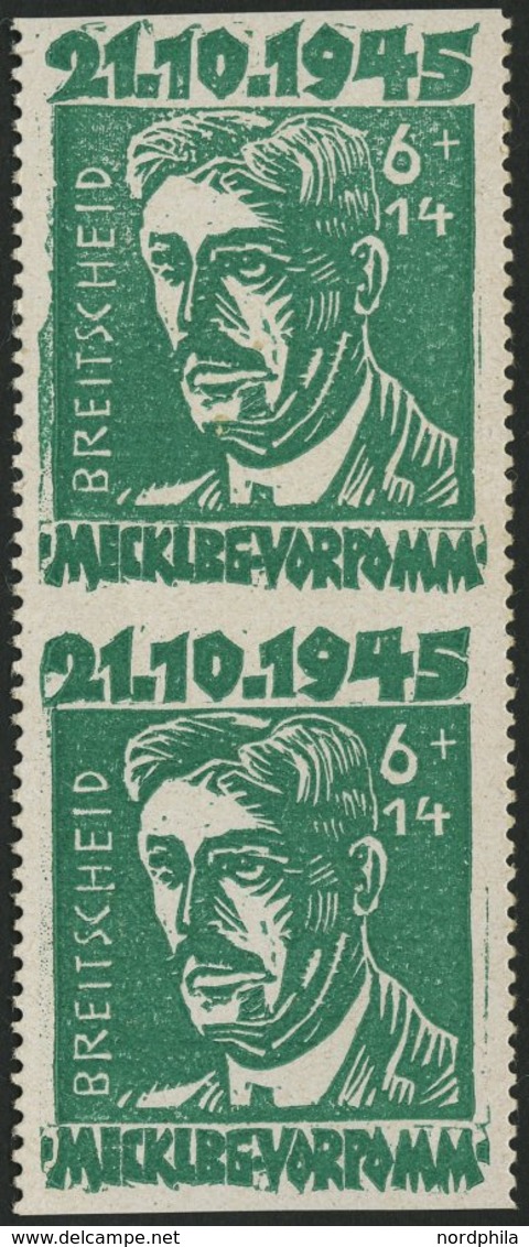 MECKLENBURG-VORPOMMERN 20aUw Paar **, *, 1945, 6 Pf. Hellgrün Faschismus, Waagerecht Ungezähnt, Im Senkrechten Paar, Obe - Other & Unclassified