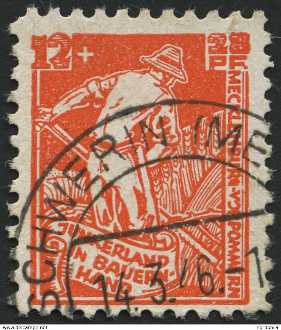 MECKLENBURG-VORPOMMERN 25bI O, 1945, 12 Pf. Lebhaftgelblichrot Junkerland Mit Abart Erstes O In Vorpommern Links Unten O - Otros & Sin Clasificación