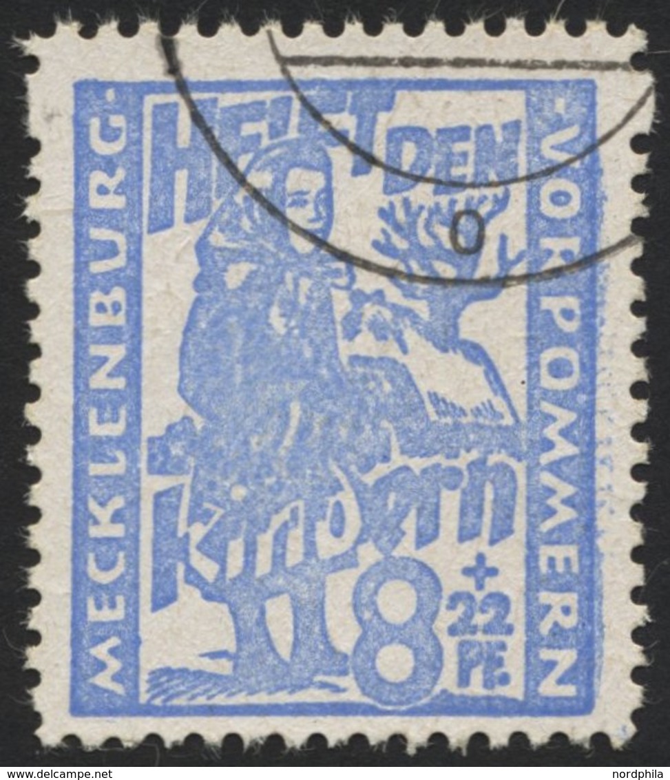 MECKLENBURG-VORPOMMERN 27a O, 1945, 8 Pf. Hellultramarin Kinderhilfe, Pracht, Gepr. Kramp, Mi. 60.- - Other & Unclassified