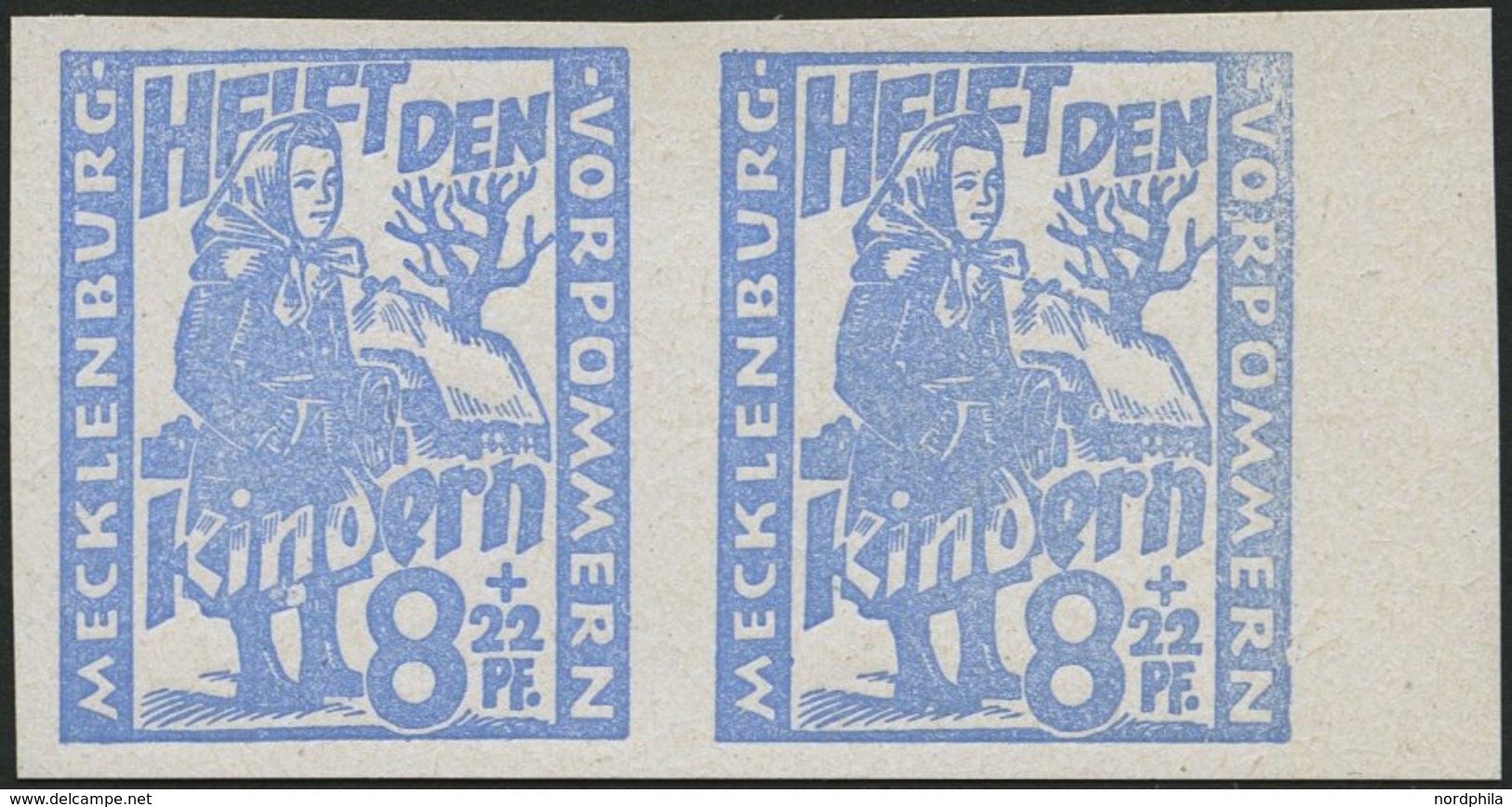 MECKLENBURG-VORPOMMERN 27aXVIIU **, 1945, 8 Pf. Hellultramarin Kinderhilfe Mit Plattenfehler Rechteckiger Weißer Fleck U - Otros & Sin Clasificación