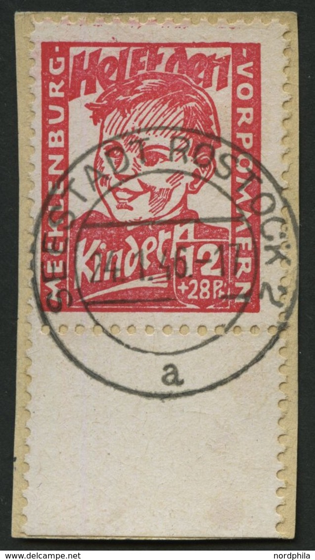 MECKLENBURG-VORPOMMERN 28a BrfStk, 1945, 12 Pf. Rosarot Kinderhilfe, Randstück, Prachtbriefstück, Gepr. Kramp, Mi. (60.- - Autres & Non Classés