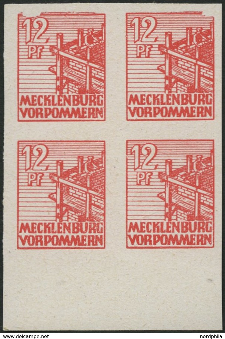 MECKLENBURG-VORPOMMERN 36xaU VB **, 1946, 12 Pf. Dunkelgraurot, Kreidepapier, Ungezähnt, Im Viererblock Vom Unterrand, D - Other & Unclassified