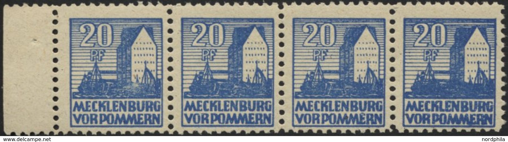 MECKLENBURG-VORPOMMERN 38yc **, 1946, 20 Pf. Schwärzlichgrauultramarin (Feld 54) Im Viererstreifen Mit 3x Mi.Nr. 38ya, P - Autres & Non Classés