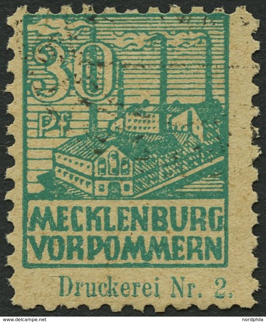 MECKLENBURG-VORPOMMERN 39zaDZ O, 1946, 30 Pf. Lebhaftbläulichgrün, Dünnes Papier, Mit Druckereizeichen Auf Der Marke, Sc - Autres & Non Classés