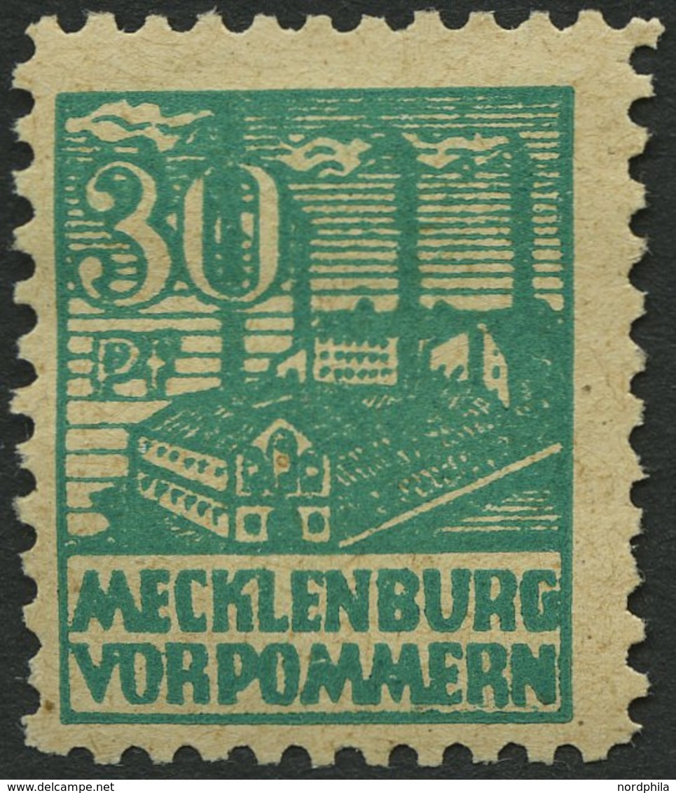 MECKLENBURG-VORPOMMERN 39zb *, 1946, 30 Pf. Dunkelopalgrün, Dünnes Papier, Falzrest, Pracht, Fotoattest Kramp, Mi. 750.- - Autres & Non Classés