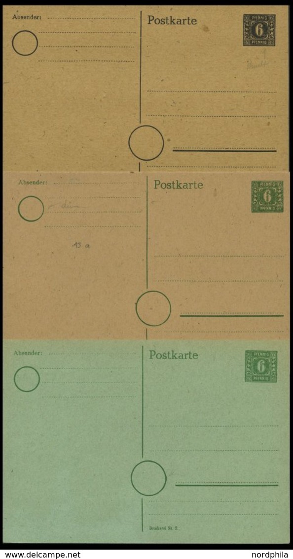 MECKLENBURG-VORPOMMERN P 5-7 BRIEF, Ganzsachen: 1945, 6 Pf., 6 Ungebrauchte Karten: P 5a,b, P 6 (3 Verschiedene Kartons) - Autres & Non Classés