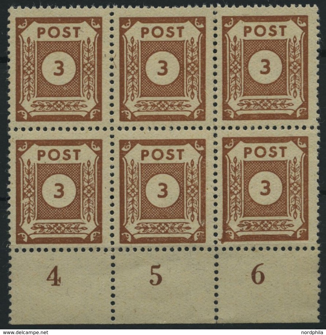 OST-SACHSEN 56X,XI **, 1945, 3 Pf. Braun Im Unterrand-Sechserblock Mit 2 Plattenfehlern (Feld 94 Und 96), Pracht, Mi. (6 - Otros & Sin Clasificación