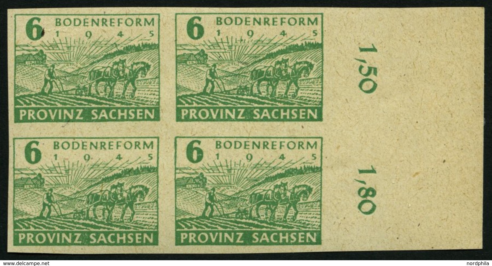 PROVINZ SACHSEN 85wb **, 1945, 6 Pf. Lebhaftgrün Im Randviererblock, Pracht, Gepr. Schulz, Mi. 80.- - Sonstige & Ohne Zuordnung