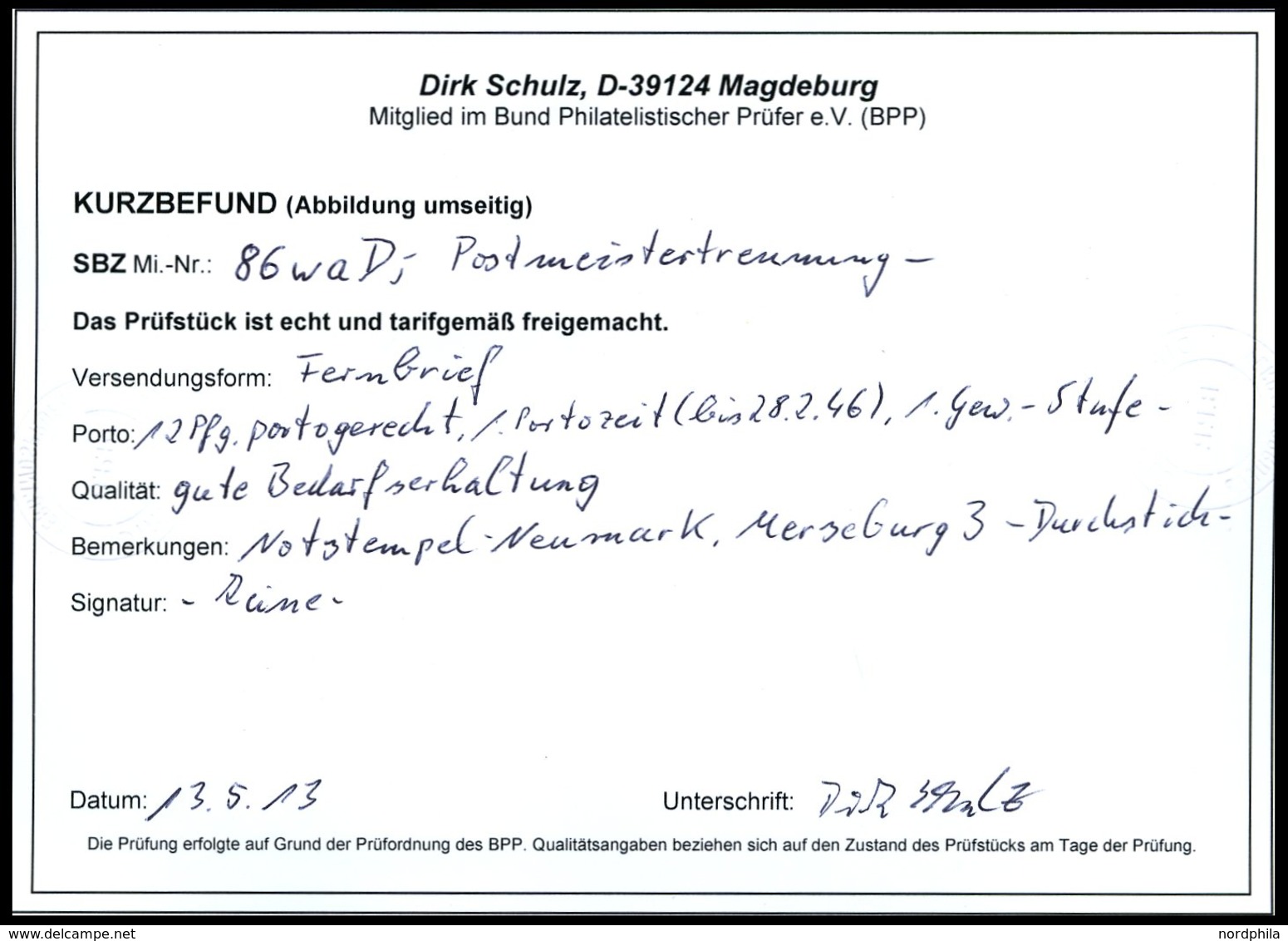 PROVINZ SACHSEN 86waD BRIEF, 1945, 12 Pf. Dunkelrosarot, Unregelmäßig Durchstochen, Notstempel MERSEBURG 3, Pracht, Kurz - Autres & Non Classés