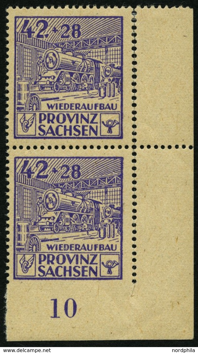 PROVINZ SACHSEN 89AUu **, 1946, 42 Pf. Wiederauffbau, Gezähnt, Im Senkrechten Paar, Untere Marke Unten Ungezähnt, Seiten - Autres & Non Classés