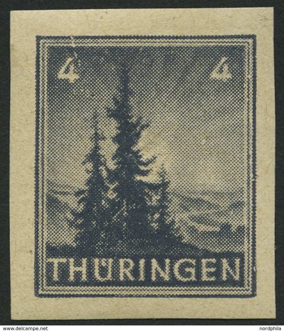 THÜRINGEN 93AXp2U *, 1945, 4 Pf. Bläulichschwarzgrau, Vollgummierung, Dickes Papier, Fallende Papierstreifung, Ungezähnt - Autres & Non Classés