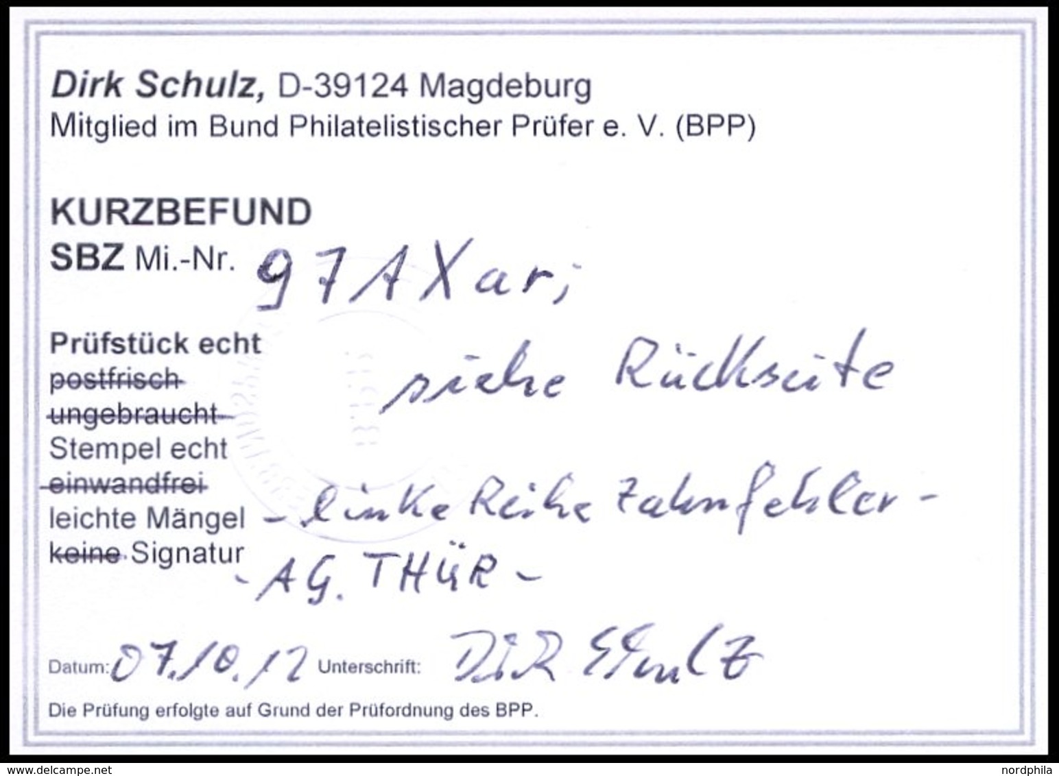 THÜRINGEN 97AXar O, 1945, 12 Pf. Karminrot, Vollgummierung, Hellchromgelbes Papier, Dicke Gummierung, Feinst (kleiner Za - Autres & Non Classés