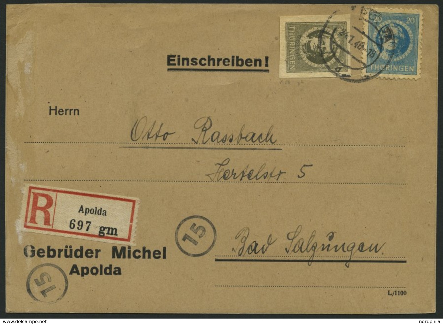 THÜRINGEN 98AXw,99BYaz2 BRIEF, 1945, 20 Pf. Preußischblau, Gezähnt, Vollgummierung, Dickes Papier Und 30 Pf. Olivgrau, U - Sonstige & Ohne Zuordnung