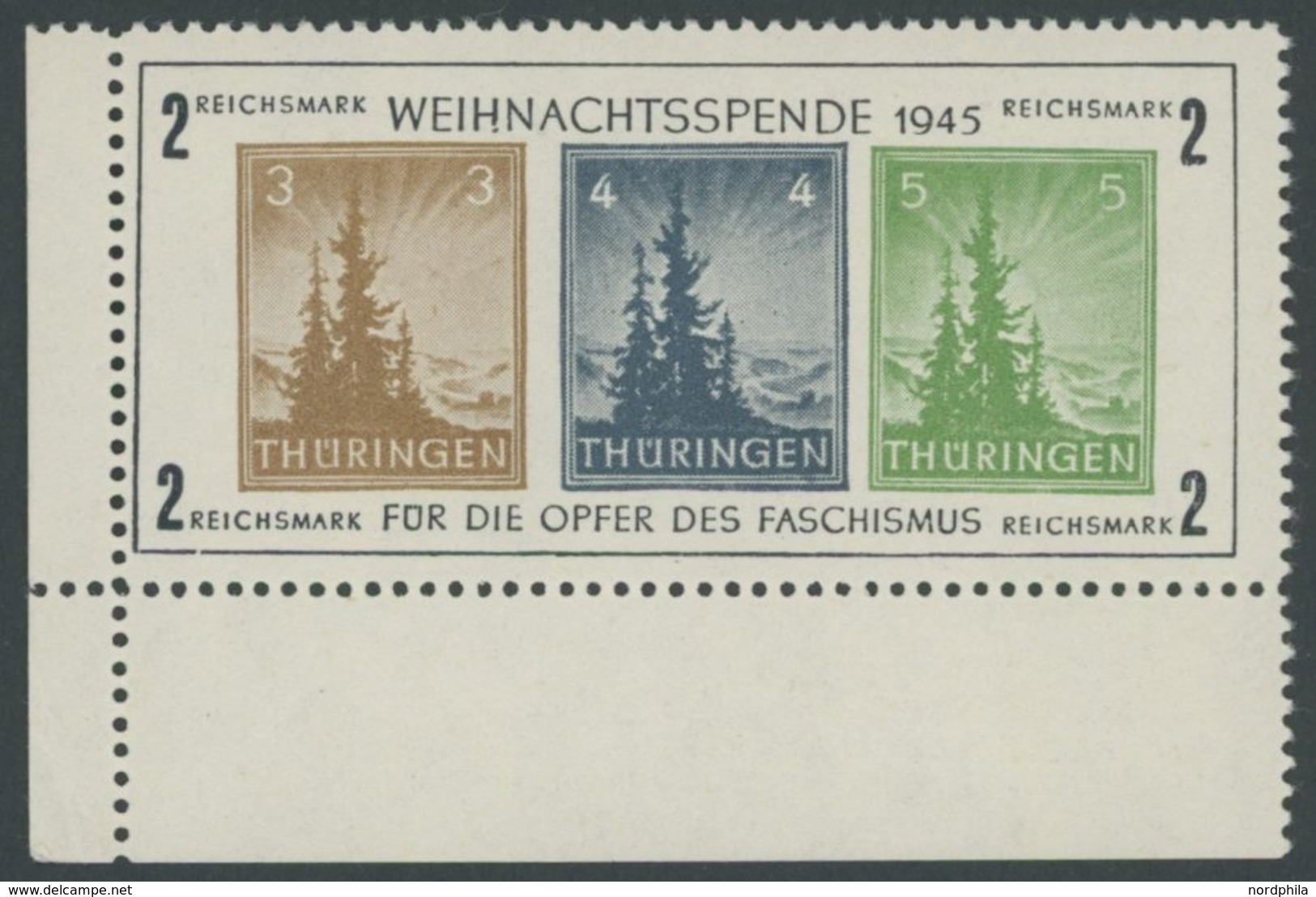 THÜRINGEN Bl. 1xa **, 1945, Block Antifa, Weißes Kartonpapier, Type V, Linke Untere Bogenecke, Postfrisch, Pracht, Mi. 4 - Sonstige & Ohne Zuordnung