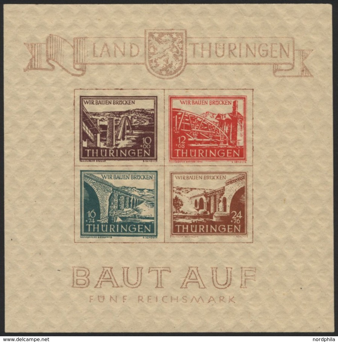 THÜRINGEN Bl. 4a **, 1946, Brückenblock, Type III, Pracht, Mi. 420.- - Otros & Sin Clasificación