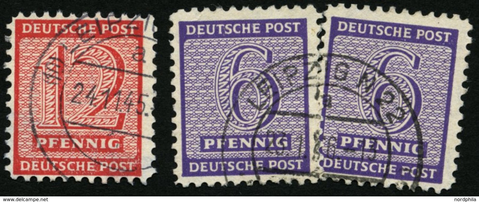 WEST-SACHSEN 122/3X O, 1945, 8 (2x) Und 12 Pf. Versuchszähnung, 3 Prachtwerte, Gepr. Dr. Jasch, Mi. 135.- - Autres & Non Classés