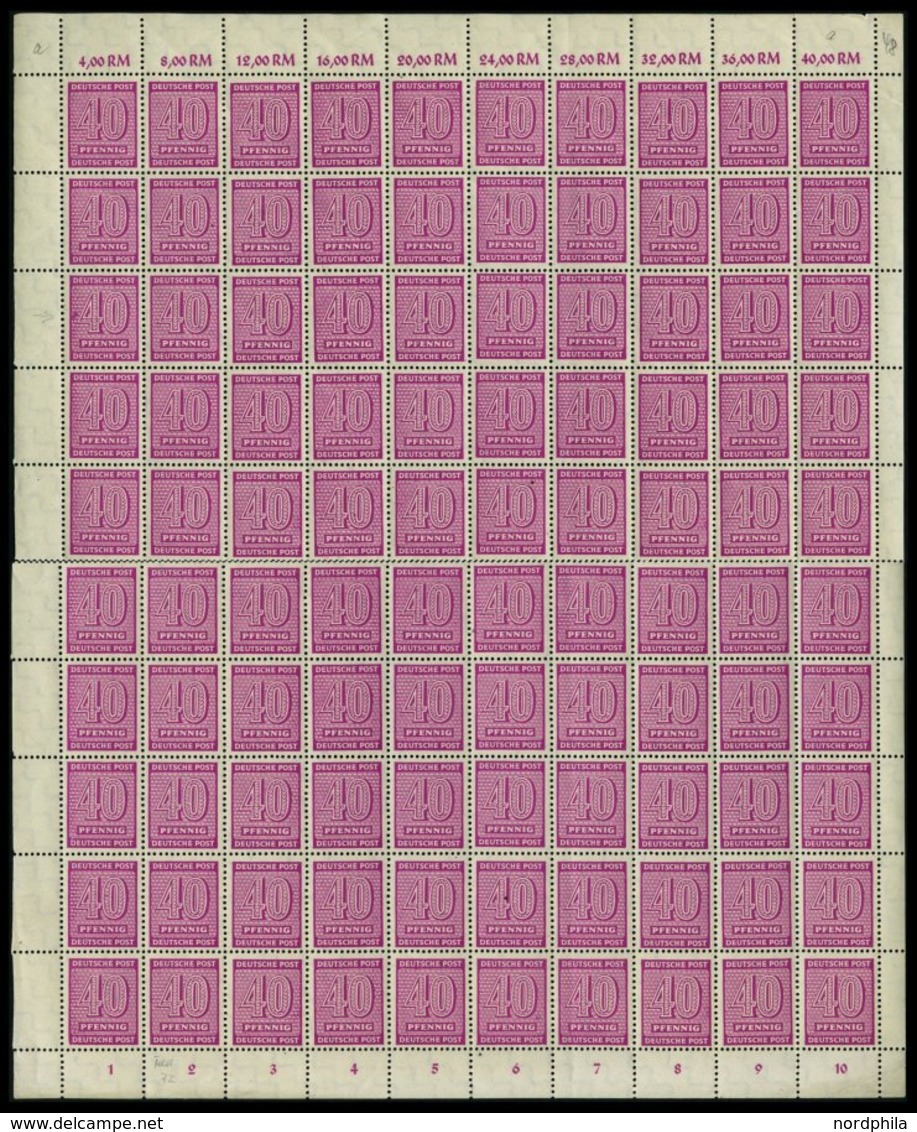 WEST-SACHSEN 136Ya **, 1945, 40 Pf. Lila, Wz. 1Y, Im Bogen, Dabei Plattenfehler Mi. Nr. 136I (Feld 72), Pracht (Bogen Mi - Otros & Sin Clasificación