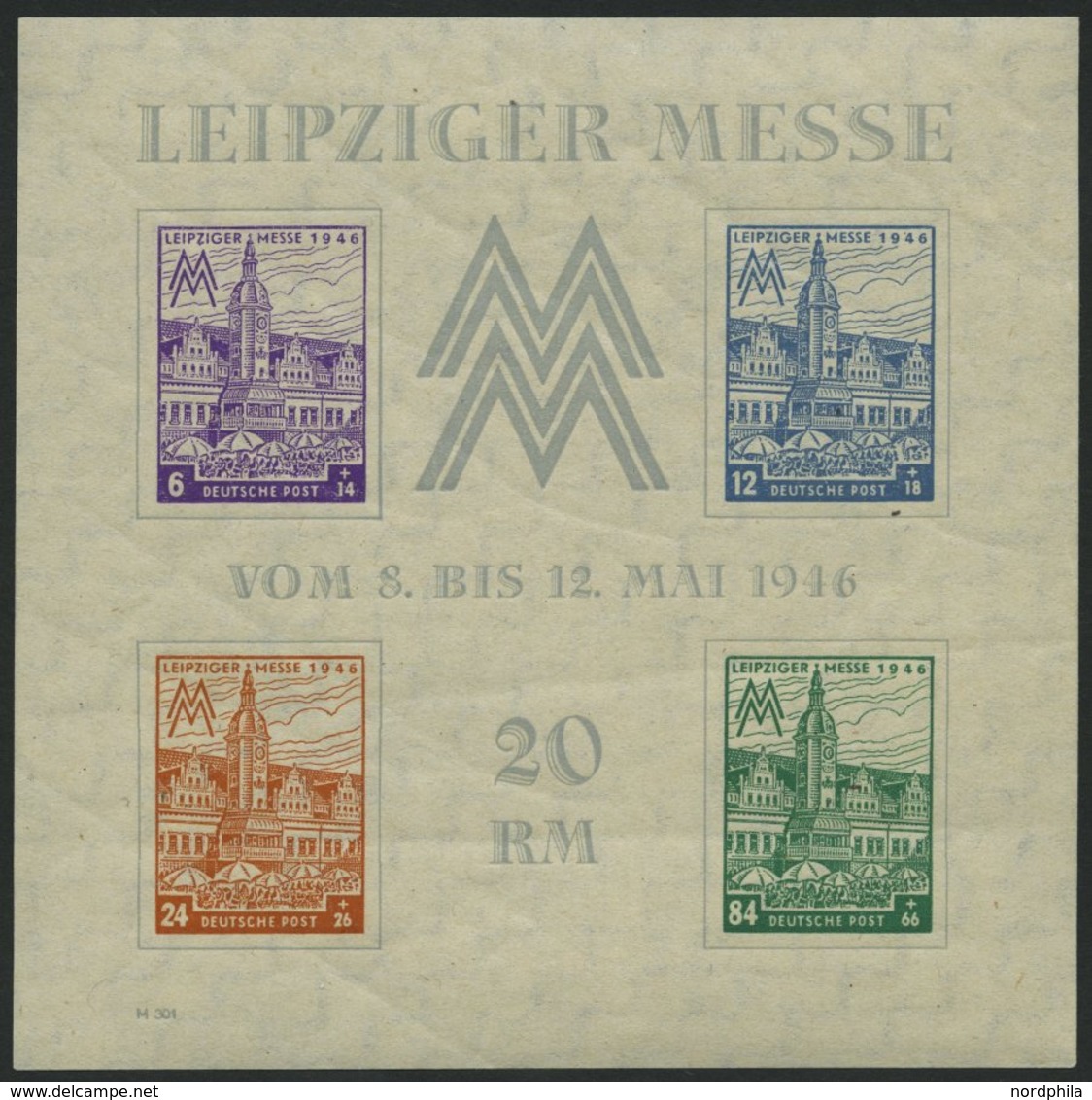 WEST-SACHSEN Bl. 5Xb **, 1946, Block Leipziger Messe, Wz. 1X, 12 Pf. Graublau, Type III, Pracht, RR!, Fotoattest Dr. Jas - Autres & Non Classés