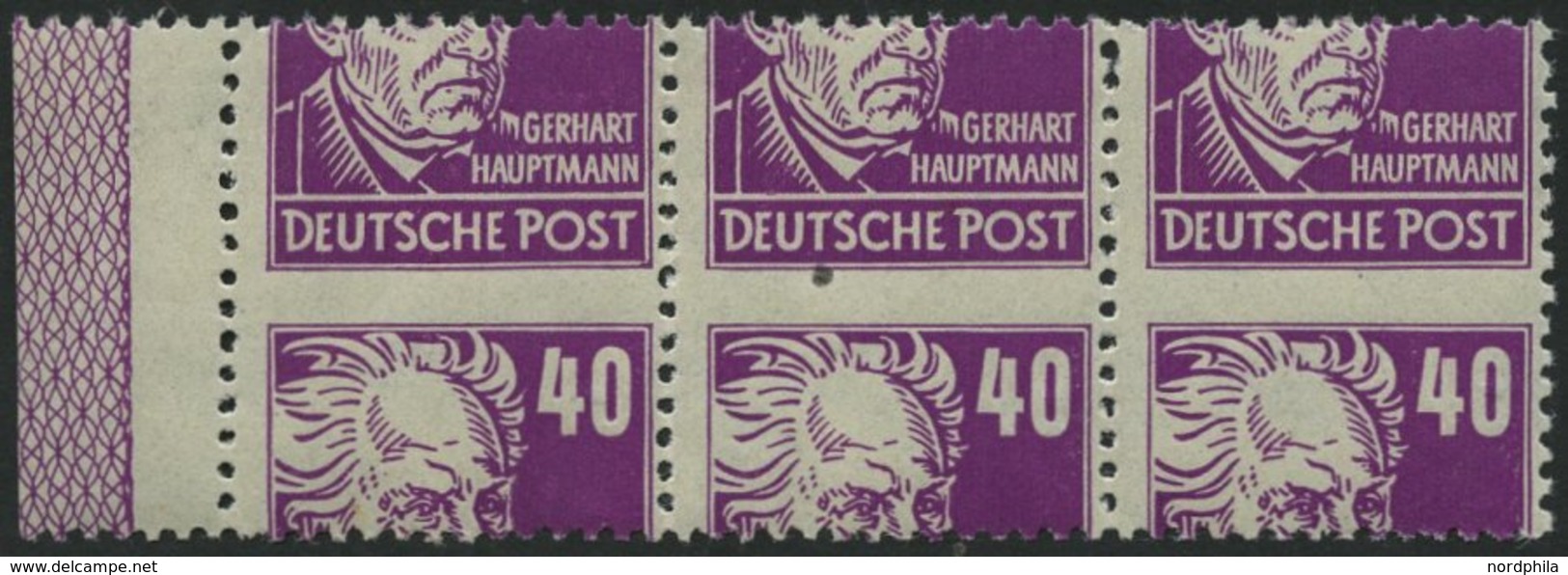 ALLGEMEINE-AUSGABEN 223aRL1 **, 1948, 40 Pf. Lilapurpur Hauptmann Im Waagerechten Dreierstreifen, Stark Verzähnt, Mit RL - Autres & Non Classés