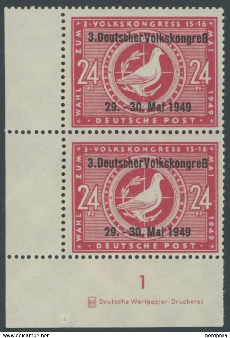 ALLGEMEINE-AUSGABEN 233IDZ **, 1949, 24 Pf. Volkskongress, Aufdruck-Type I, Mit Druckereizeichen, Postfrisch, Pracht, Mi - Otros & Sin Clasificación