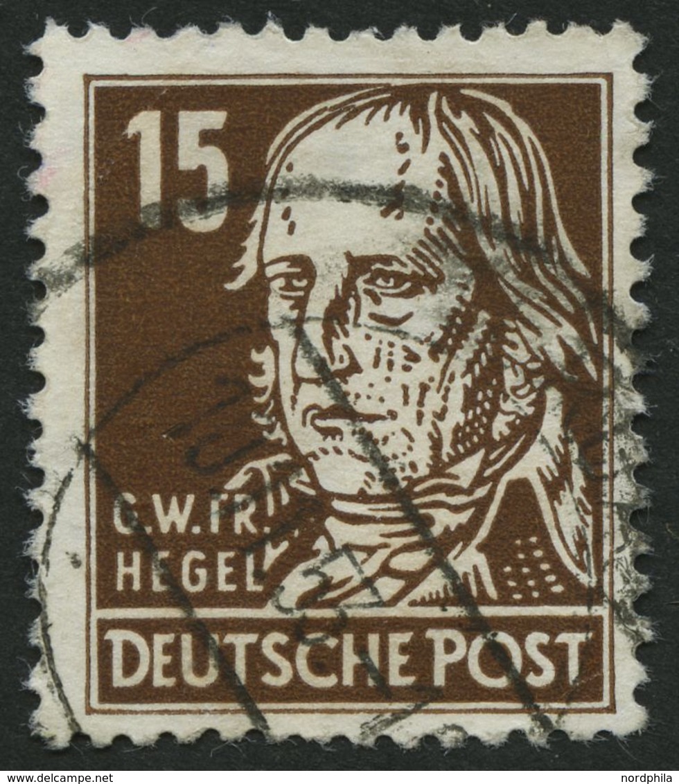 DDR 331vaXII O, 1953, 15 Pf. Dunkelbraun Hegel, Gestrichenes Papier, Wz. 2XII, Feinst, Gepr. Schönherr, Mi. 100.- - Gebraucht