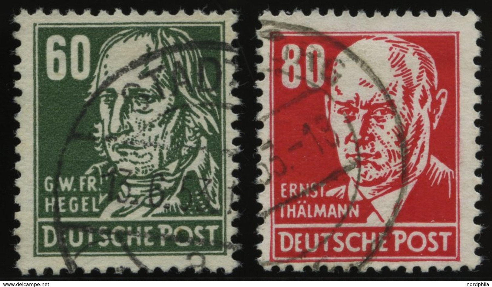 DDR 338z,340XII O, 1952/3, 60 Pf. Hegel Und 80 Pf. Thälmann, Beide Wz. 2XII, 2 Prachtwerte, Gepr. Schönherr, Mi. 78.- - Gebraucht