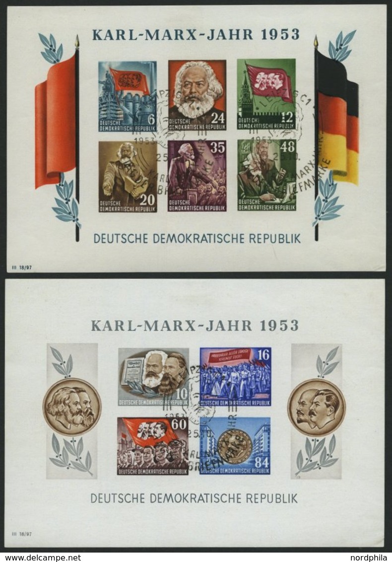 DDR Bl. 8/9BYI O, 1953, Marx-Blocks, Ungezähnt, Wz. 2YI, Sonderstempel LEIPZIG KARL MARX JAHR, Feinst, Gepr. Schönherr - Gebraucht