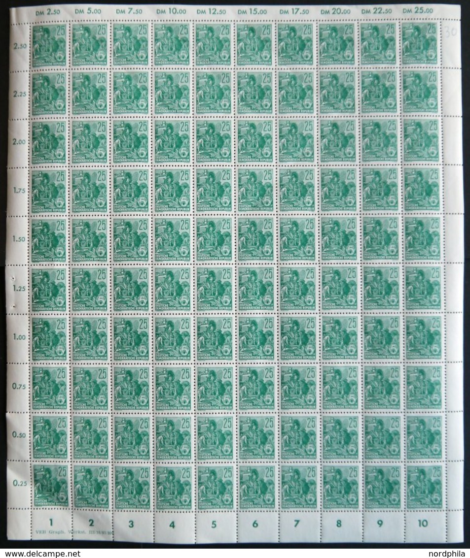 DDR 415XI **, 1953, 25 Pf. Fünfjahresplan, Wz. 2, Im Bogen (100) Mit Druckvermerk 6, Postfrisch, Pracht, Mi. 530.- - Used Stamps