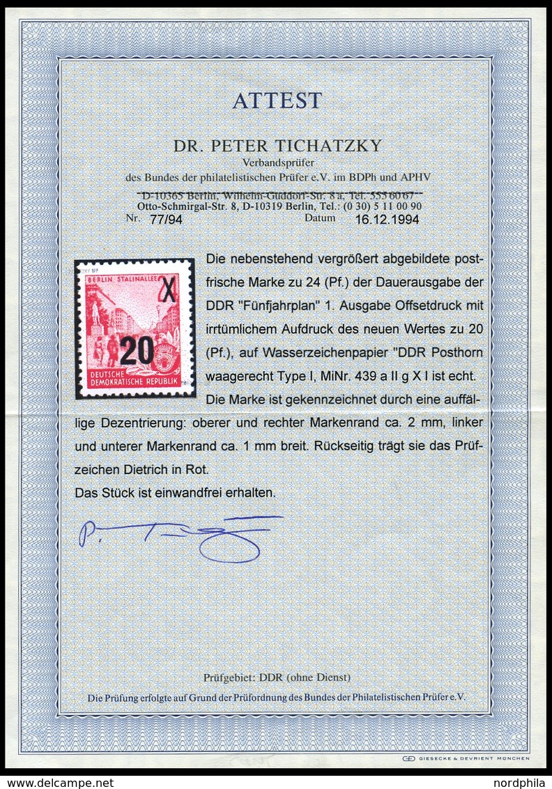 DDR 439aIIgXI **, 1954, 20 Auf 24 Pf. Bräunlichkarmin, Auf Urmarke, Offsetdruck, Pracht, R!, Gepr. Dietrich Und Fotoatte - Used Stamps