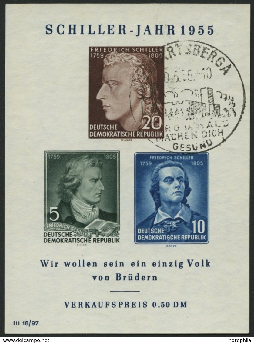 DDR Bl. 12IX O, 1955 Block Schiller Mit Abart Vorgezogener Fußstrich Bei J, Zusätzlich Waagerechter Strich Durch Markenb - Gebraucht