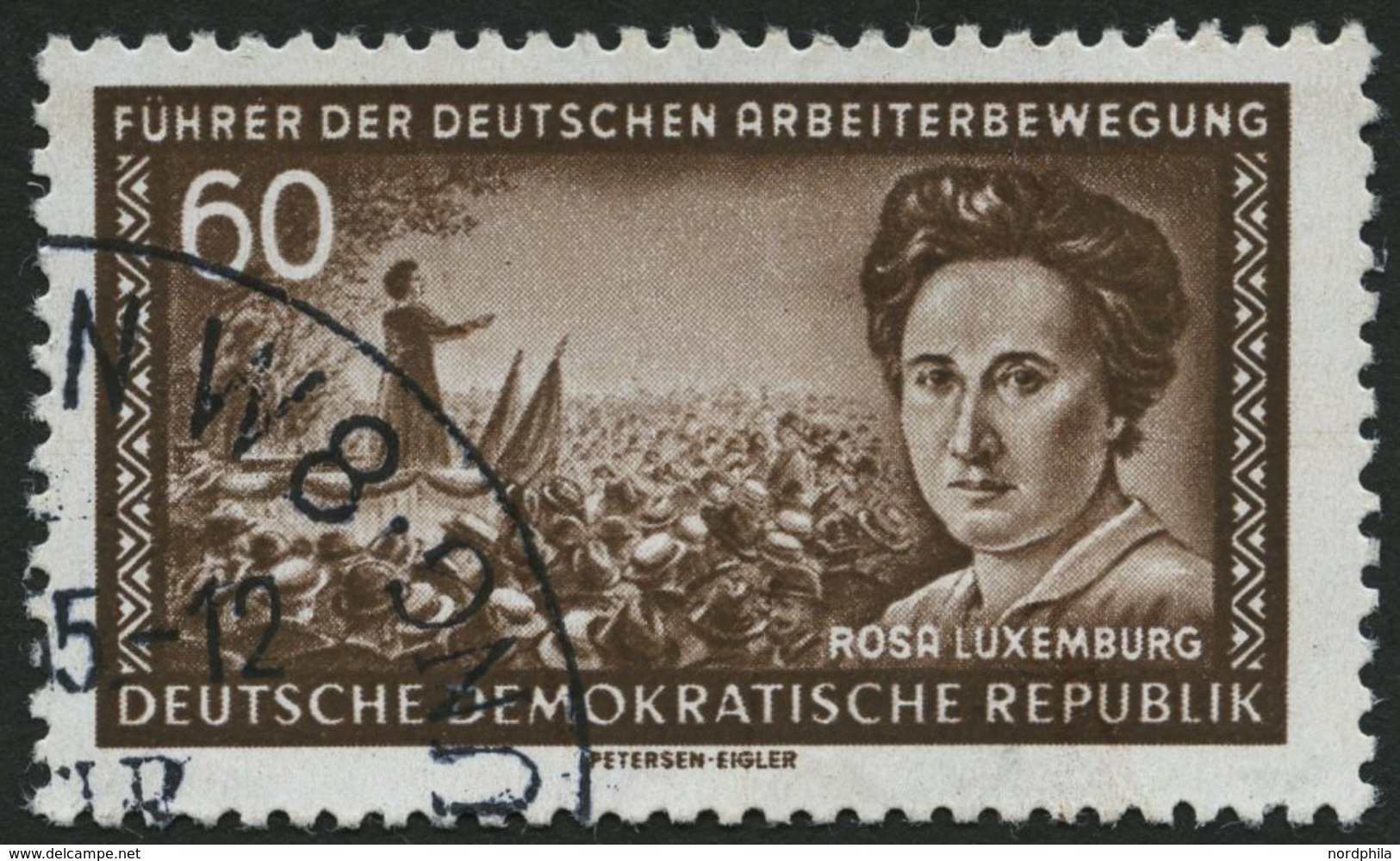 DDR 478XI O, 1955, 60 Pf. Rosa Luxemburg, Wz. 2XI, Pracht, Gepr. Schönherr, Mi. 60.- - Usados