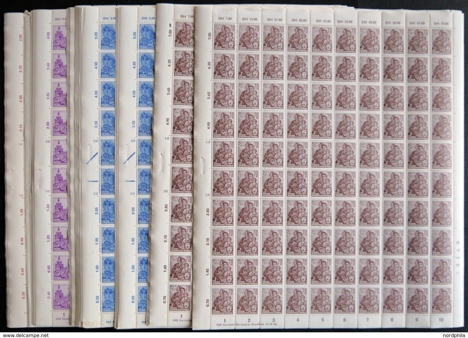 DDR 582-85B **, 1959, 30 - 70 Pf. Fünfjahresplan, Gezähnt K 14, Je 9 Bogen (100), Postfrisch, Pracht, Mi. (1080.-) - Used Stamps