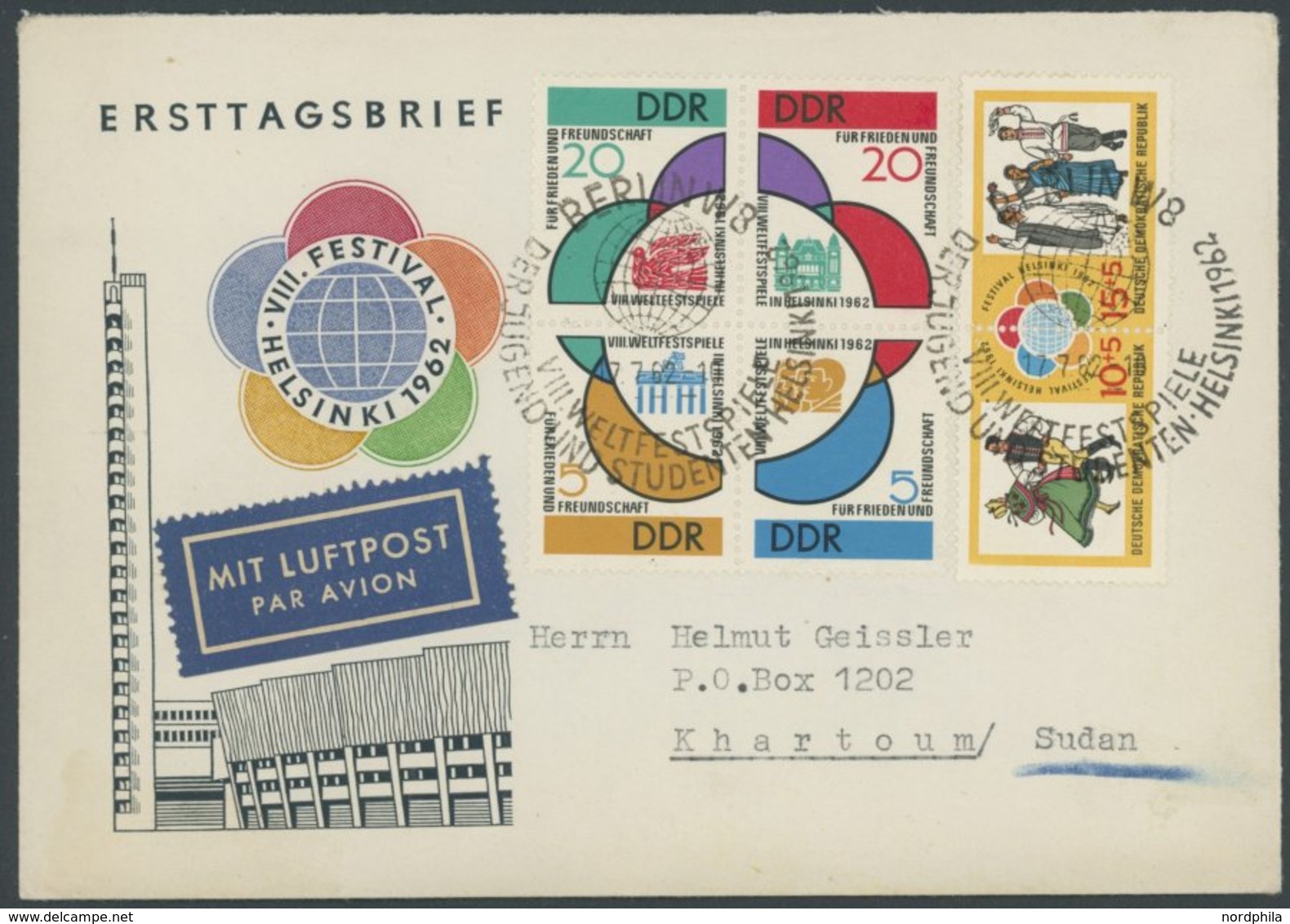 DDR 901-06 BRIEF, 1962, Weltfestspiele Auf Echt Gelaufenem FDC, Luftpostbrief In Den Sudan, Pracht - Gebraucht