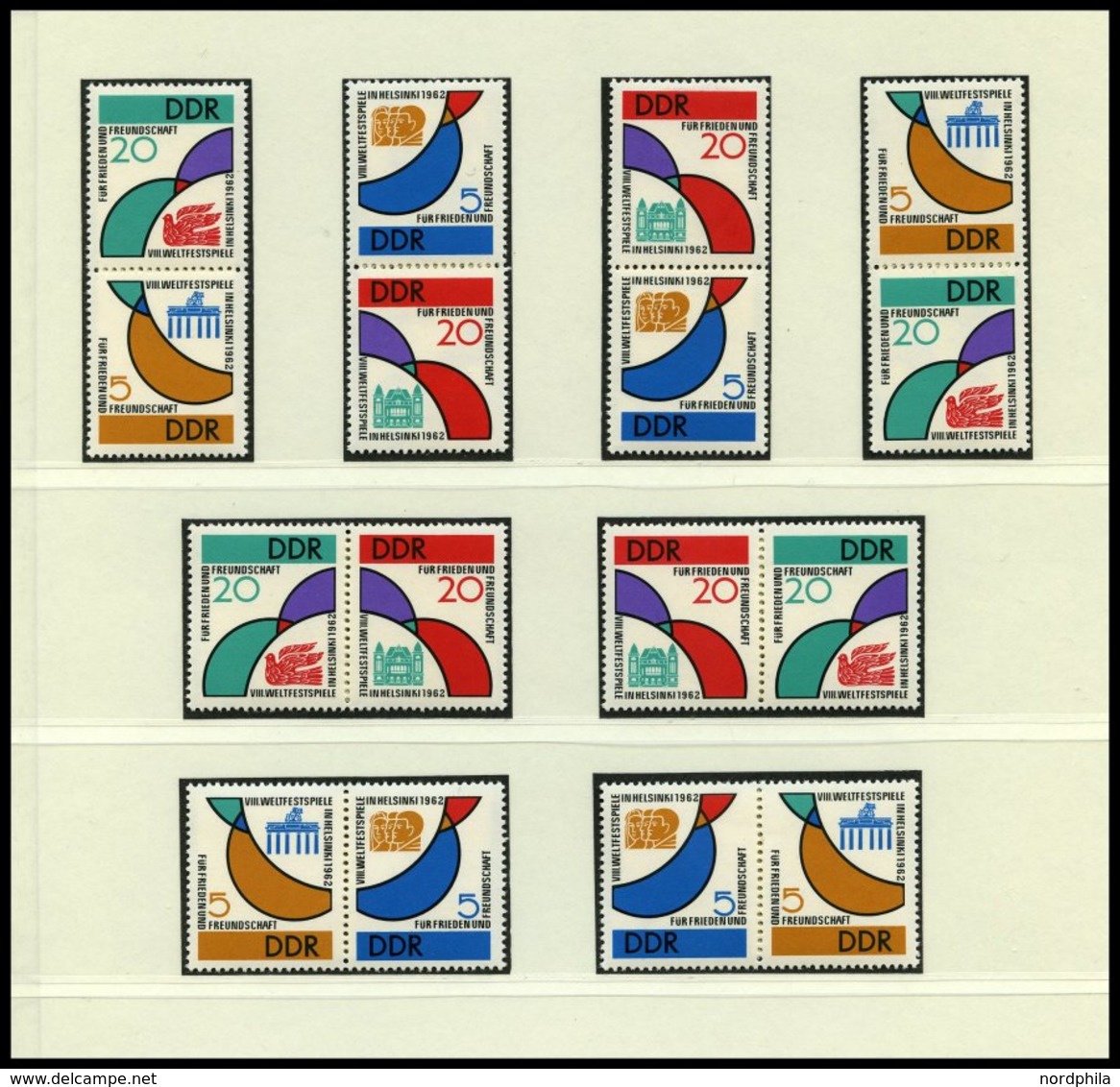 DDR 901-04 **, 1962, Weltfestspiele, Alle 16 Zusammendrucke Komplett (W Zd 34-41 Und S Zd 20-27), Pracht, Mi. 150.- - Used Stamps
