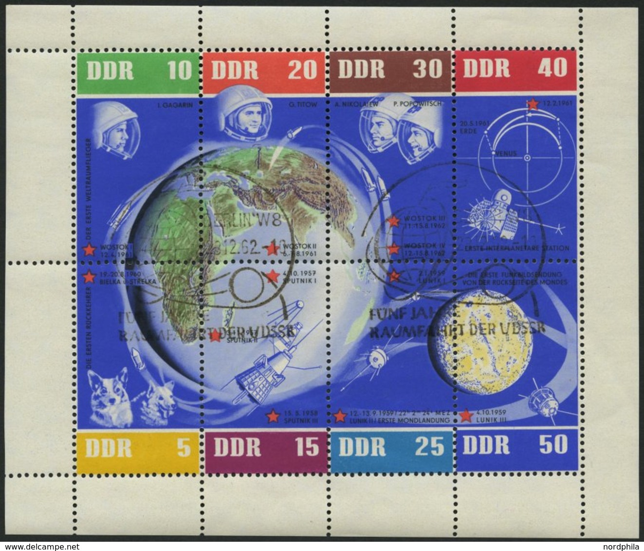 DDR 926-33KB O, 1962, 5 Jahre Sowjetische Weltraumflüge Im Kleinbogen, Rechter Rand Nicht Durchgezähnt, Ersttagssonderst - Used Stamps