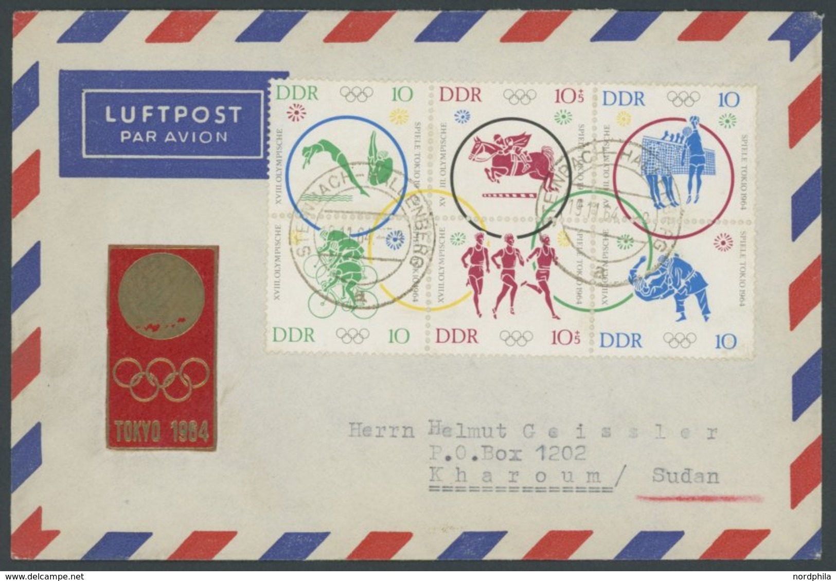 DDR 1039-44 BRIEF, 1964, Olympische Sommerspiele Im Sechserblock Auf Luftpostbrief In Den Sudan, Pracht - Oblitérés