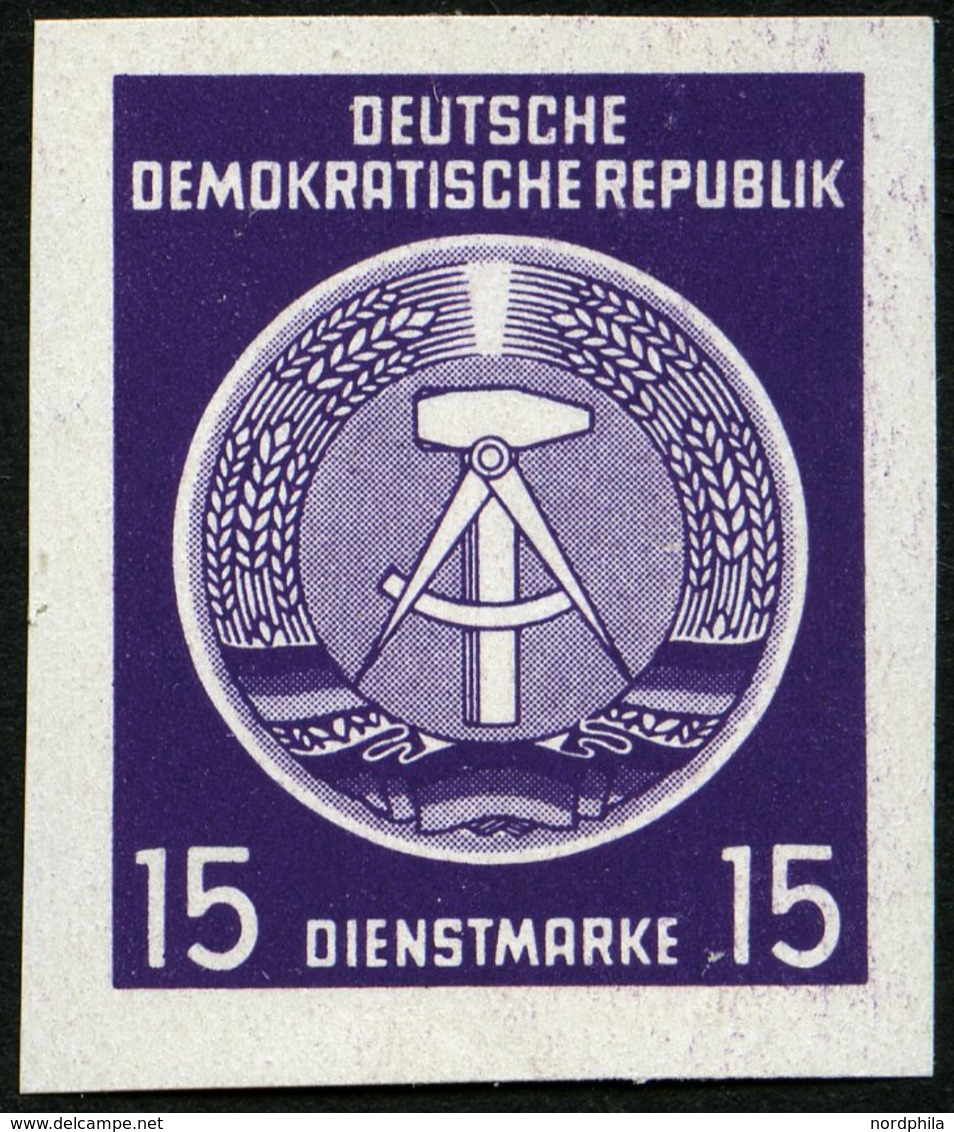 DIENSTMARKEN A D 6NFU (*), 1954, 15 Pf. Schwärzlichviolett Mit Abart Ohne Aufgedruckten Stempel, Ungezähnt, Pracht, Mi.  - Sonstige & Ohne Zuordnung