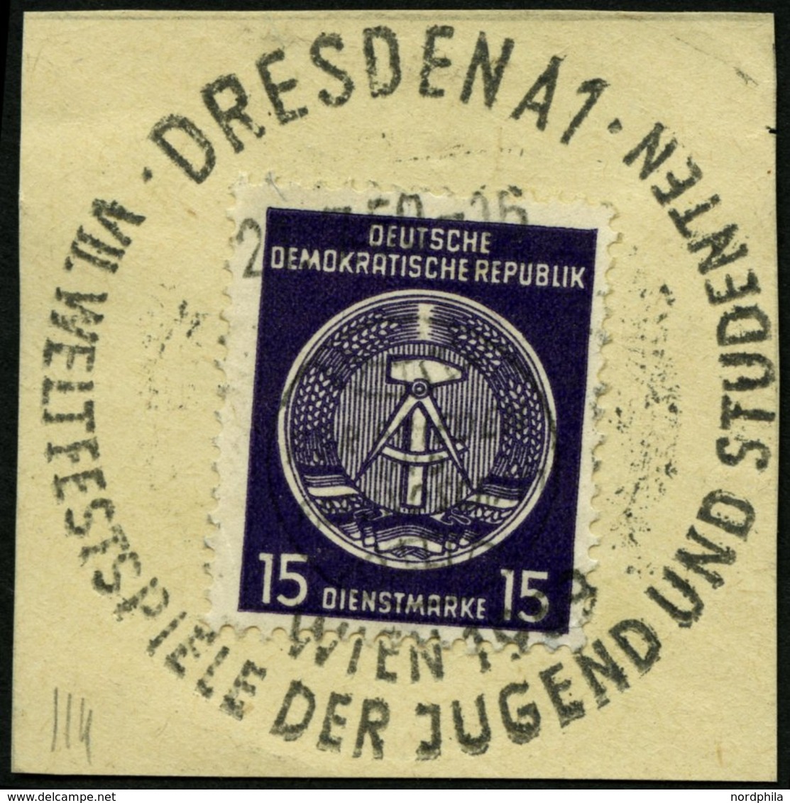 DIENSTMARKEN A D 21IIXI BrfStk, 1954, 15 Pf. Schwarzgrauviolett, Type II, Wz. XI, Auf Großem Briefstück Mit Stempel VII. - Otros & Sin Clasificación