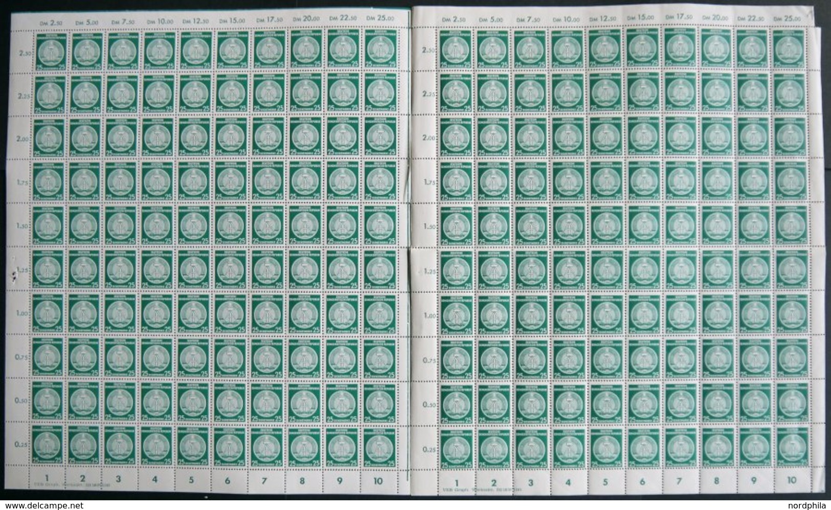 DIENSTMARKEN A D 23XI **, 1954, 25 Pf. Schwarzopalgrün, Wz. XI, 200 Werte In Bogen, Postfrisch, Pracht, Mi. 600.- - Autres & Non Classés