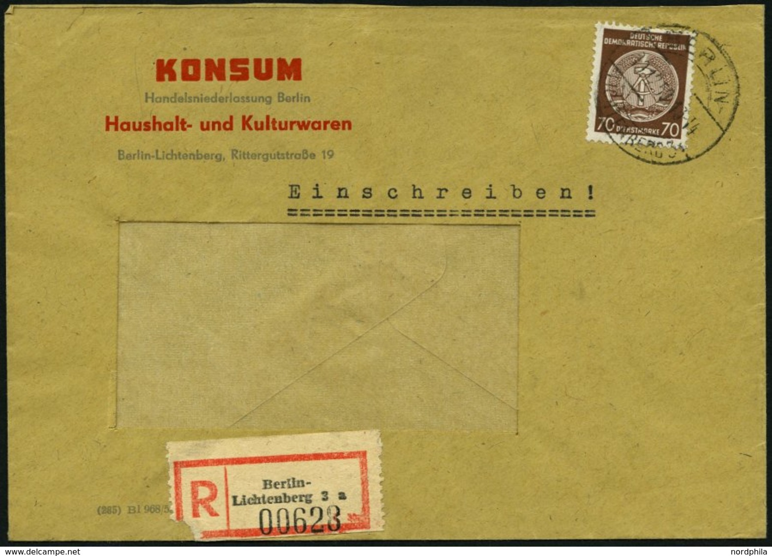 DIENSTMARKEN A D 41 BRIEF, 1958, 70 Pf. Rötlichbraun, Wz. 3, Fensterumschlag, Einschreibbrief, Pracht - Other & Unclassified