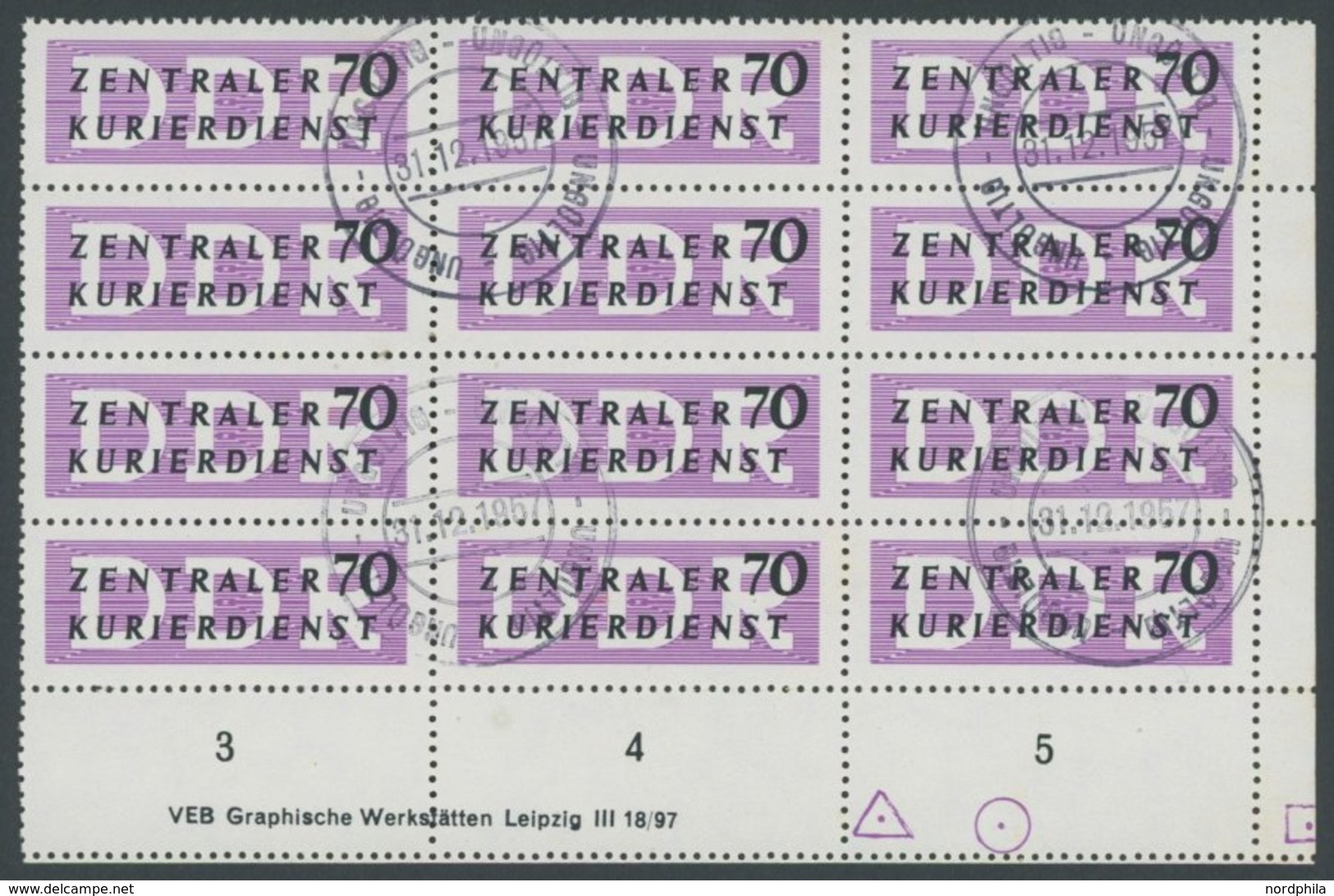 DIENSTMARKEN B D 9L O, 1956, 70 Pf. Mitttelviolettpurpur/schwarz Im 16er-Block Mit Ungültig-Stempel Und 3x Mi.-Nr. 9L (M - Autres & Non Classés
