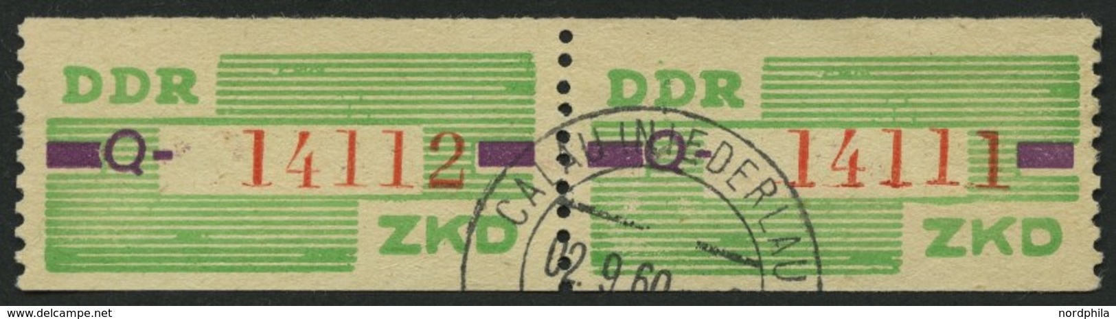 DIENSTMARKEN B D 24Q Paar O, 1959, 10 Pf. Smaragdgrün/braunviolett/rot, Buchstabe Q, Im Waagerechten Paar, Pracht, Mi. 1 - Autres & Non Classés